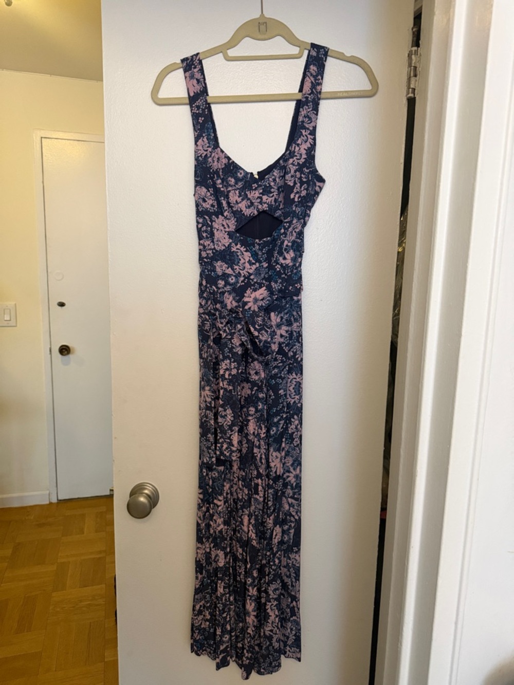 Rebecca Taylor Navy and Pink Floral Cutout Jumpsuit